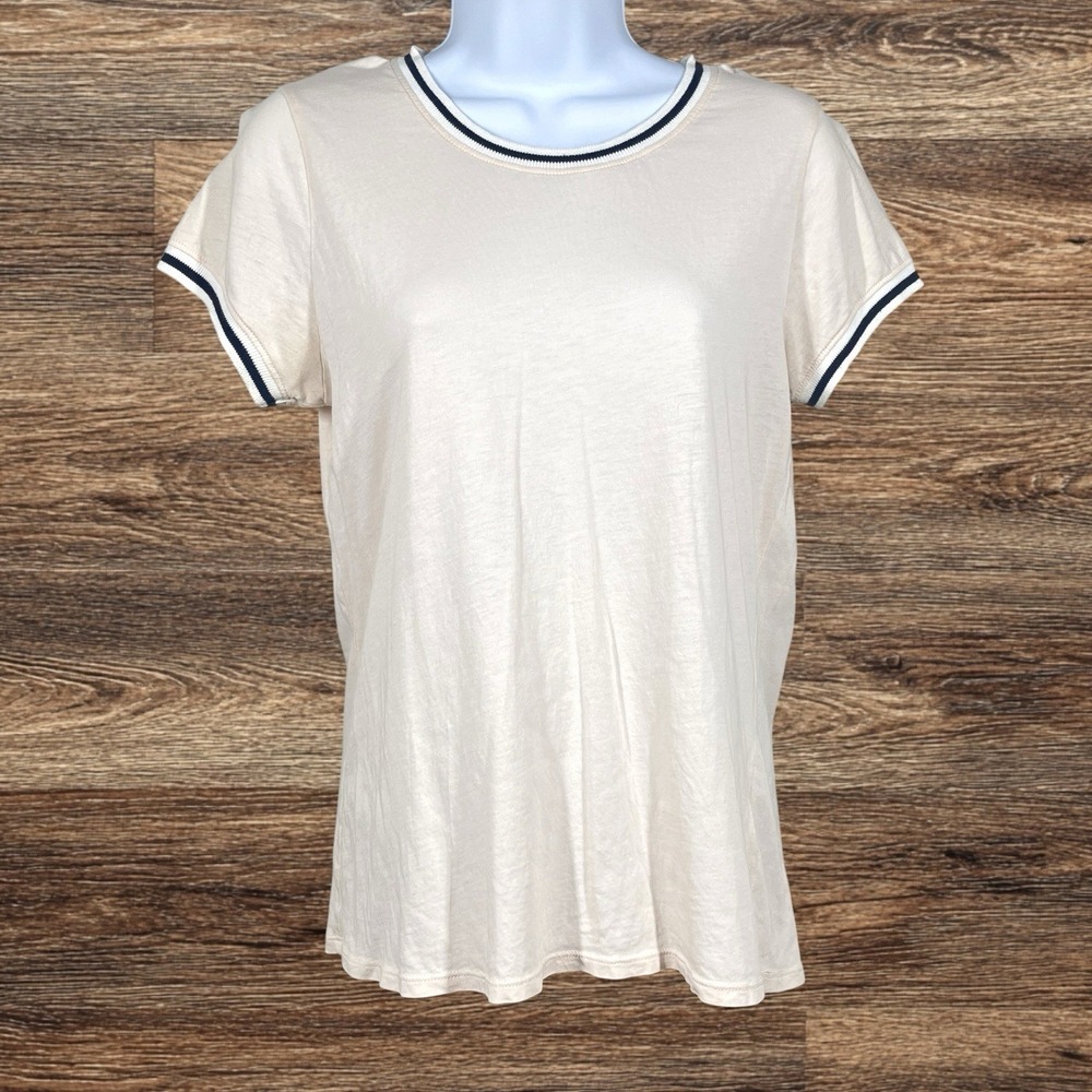Nation LTD Pima Cotton Ringer T-Shirt Womens S Pale Pink Short Sleeve‎ Slim Fit